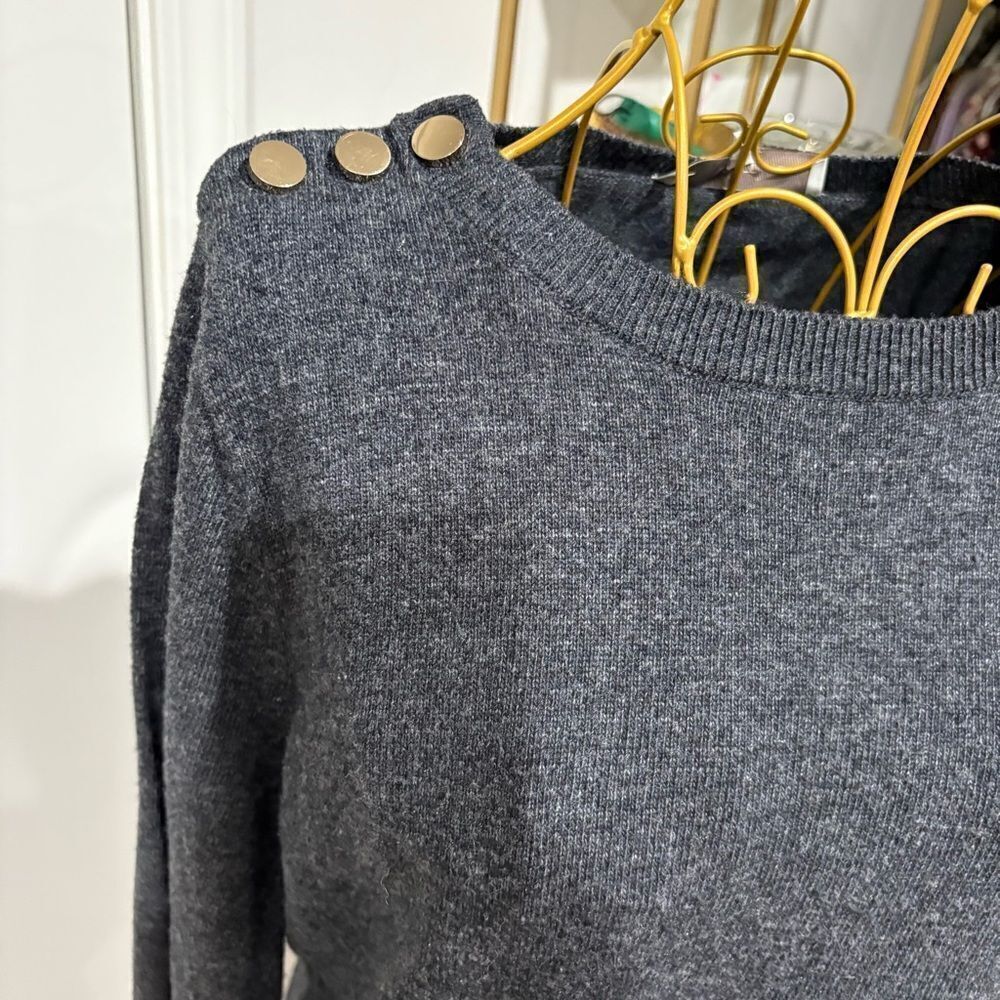 LOFT Gray Button Shoulder Bell Sleeve Sweater Women's Medium - Picture 3 of 7